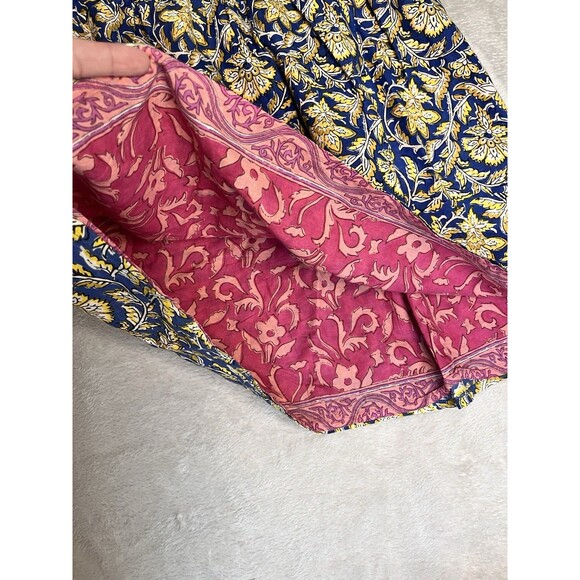 Sundance Skirt Women's Blue Pink Floral Reversible Mini Smocked Boho Medium - Picture 5 of 9